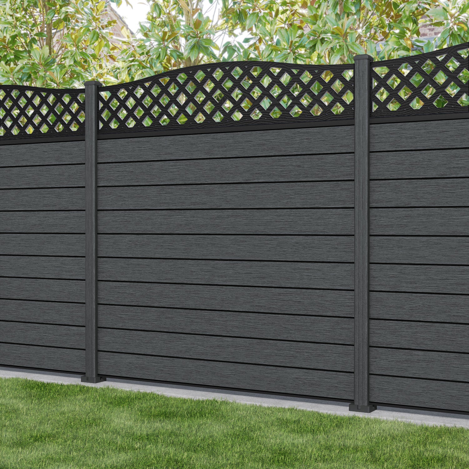 Fusion High Wave Fence Panel - Dark Grey - with our composite posts