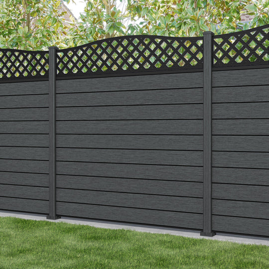 Fusion High Wave Fence Panel - Dark Grey - with our composite posts