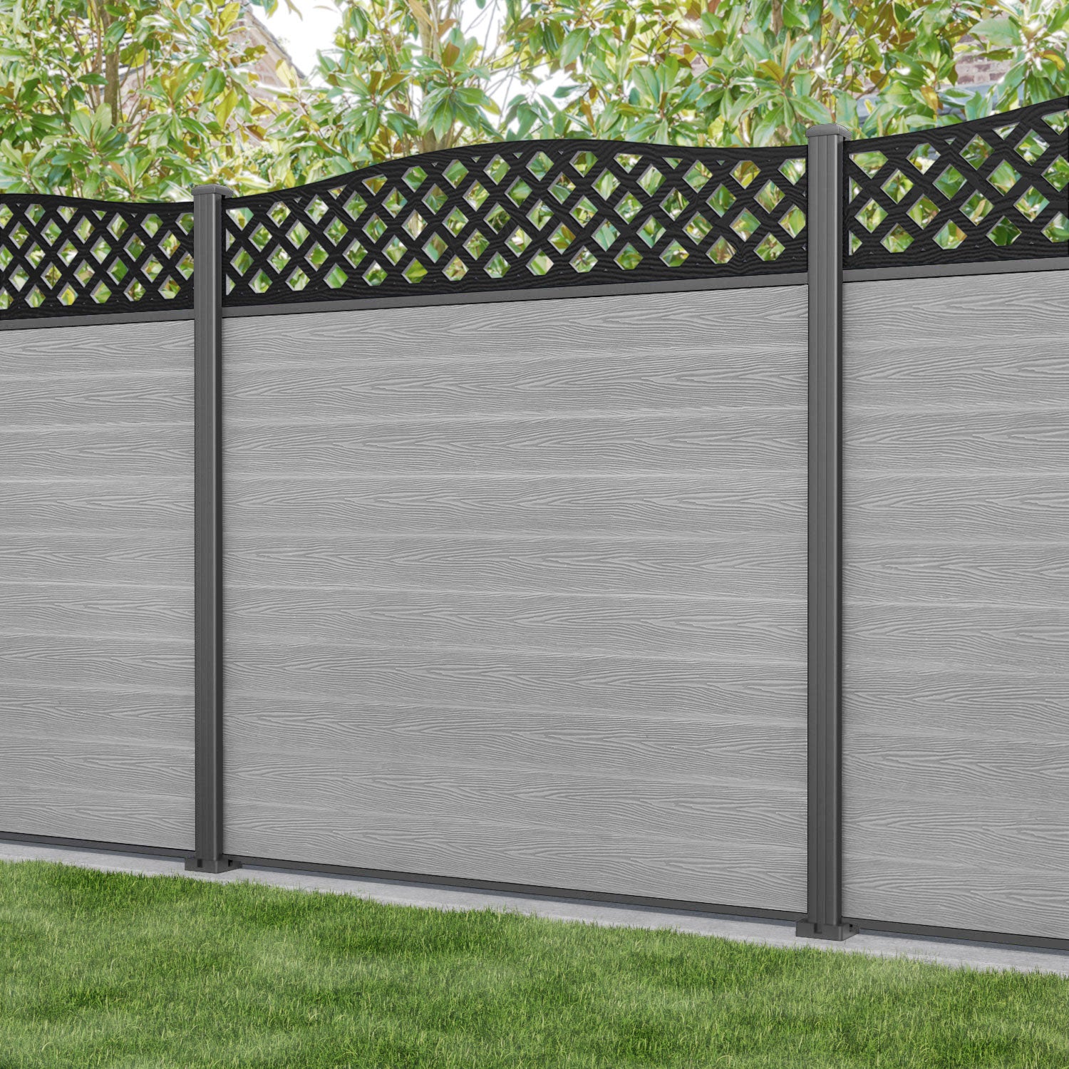 Classic High Wave Fence Panel - Light Grey - with our aluminium posts