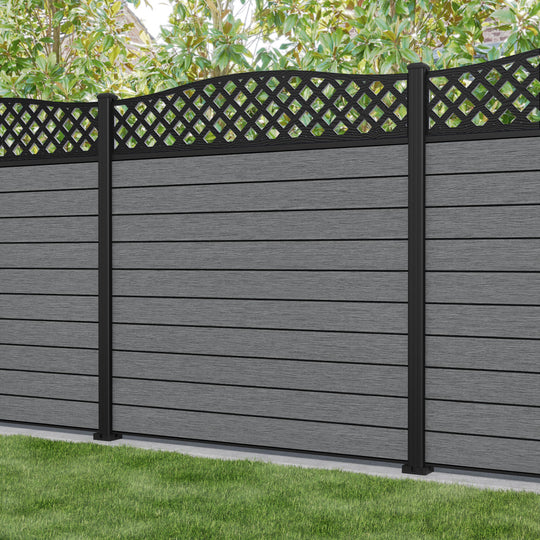Fusion High Wave Fence Panel - Mid Grey - with our aluminium posts
