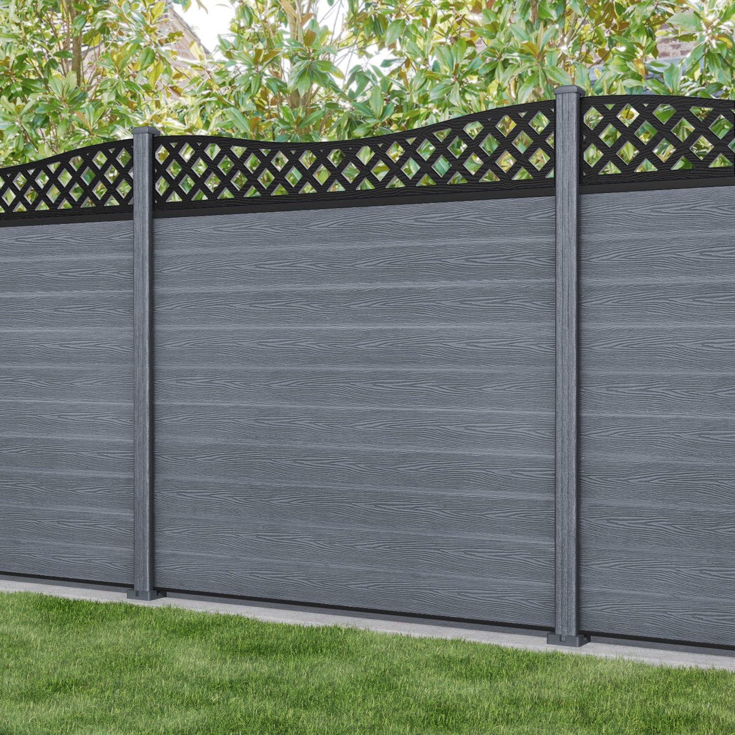 Classic Low Wave Curved Top Fence Panel - Anthracite - with our composite posts
