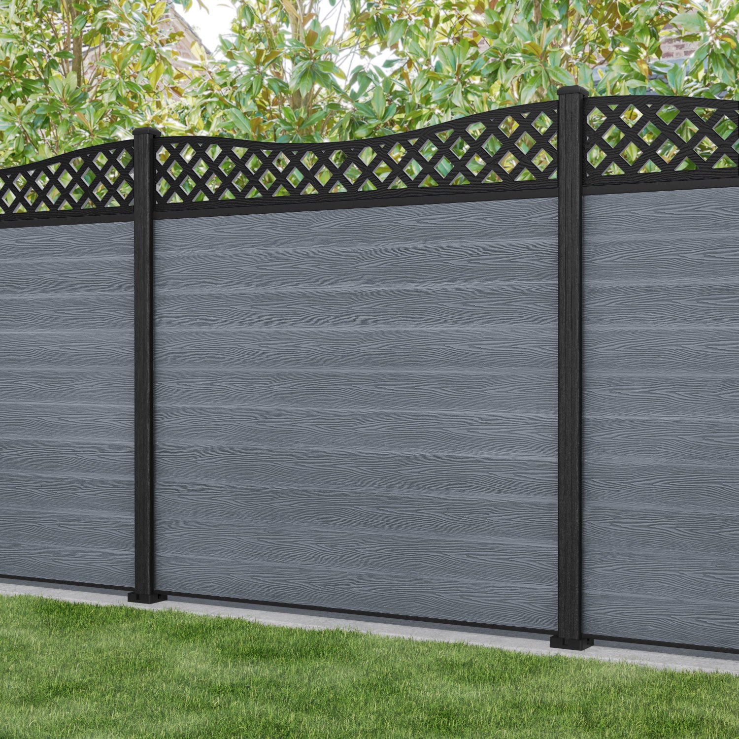 Classic Low Wave Curved Top Fence Panel - Anthracite - with our composite posts