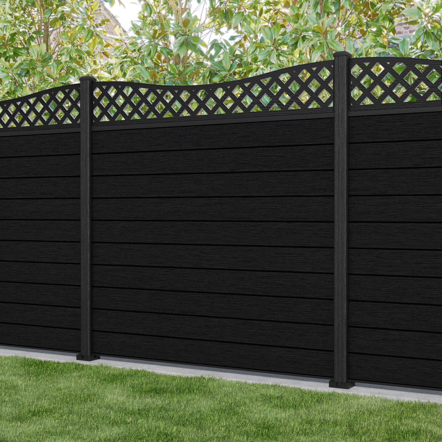 Fusion Low Wave Fence Panel - Black - with our composite posts