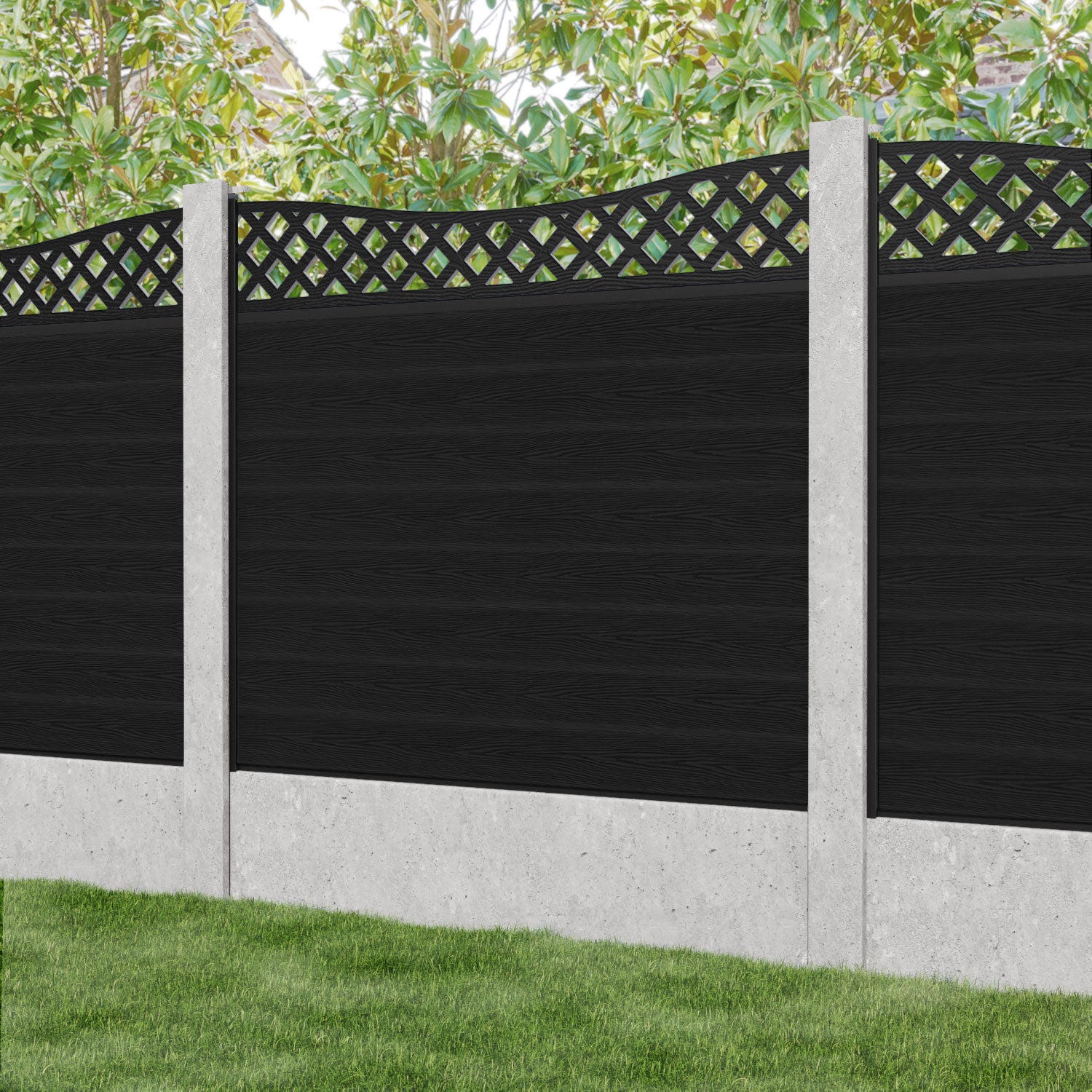 Classic Low Wave Fence Panel - Black - for existing concrete posts