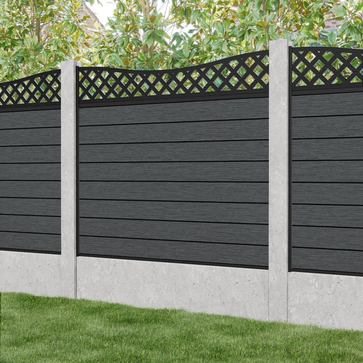 Fusion Low Wave Fence Panel - Dark Grey - for existing concrete posts