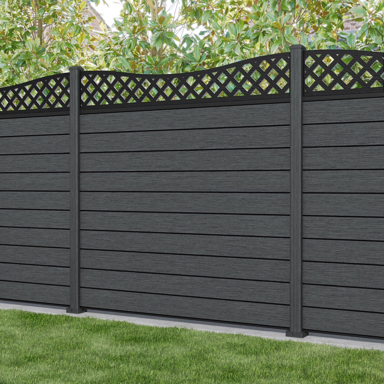 Fusion Low Wave Fence Panel - Dark Grey - with our composite posts