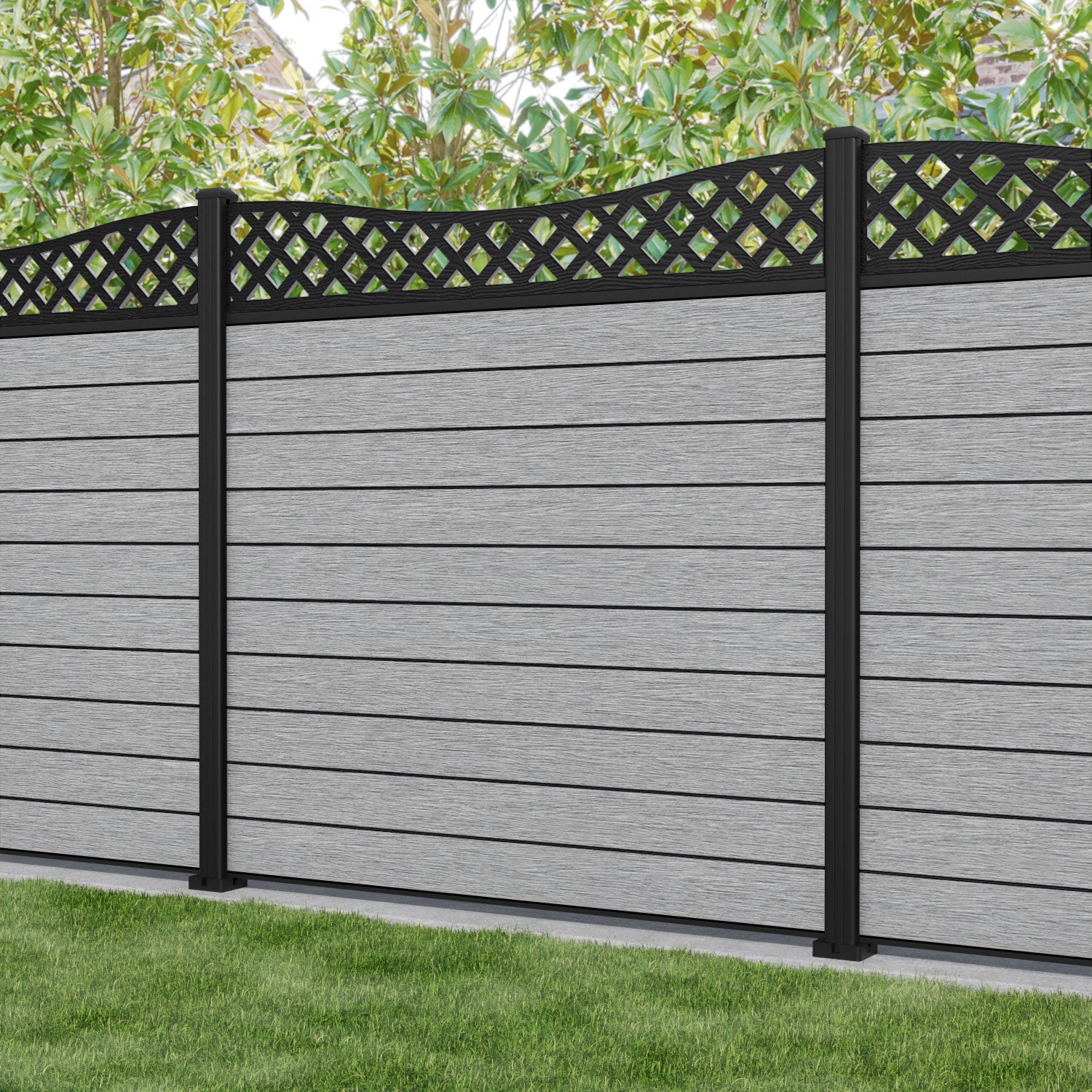 Fusion Low Wave Fence Panel - Light Grey - with our aluminium posts