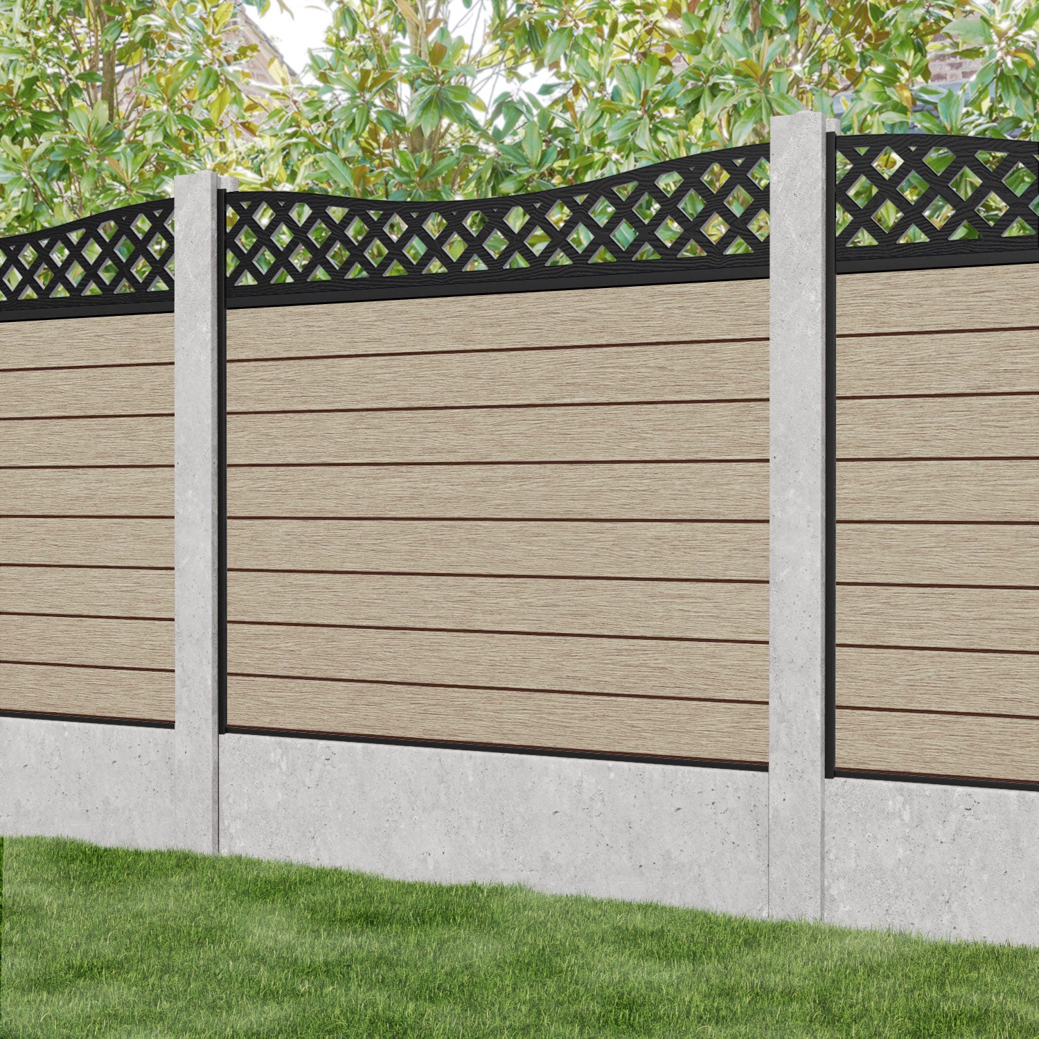 Fusion Low Wave Fence Panel - Light Oak - for existing concrete posts