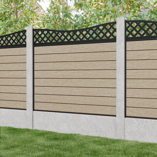 Fusion Low Wave Fence Panel - Light Oak - for existing concrete posts