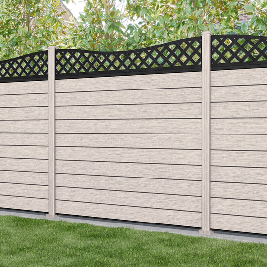 Fusion Low Wave Curved Top Fence Panel - Mid Stone - with our composite posts