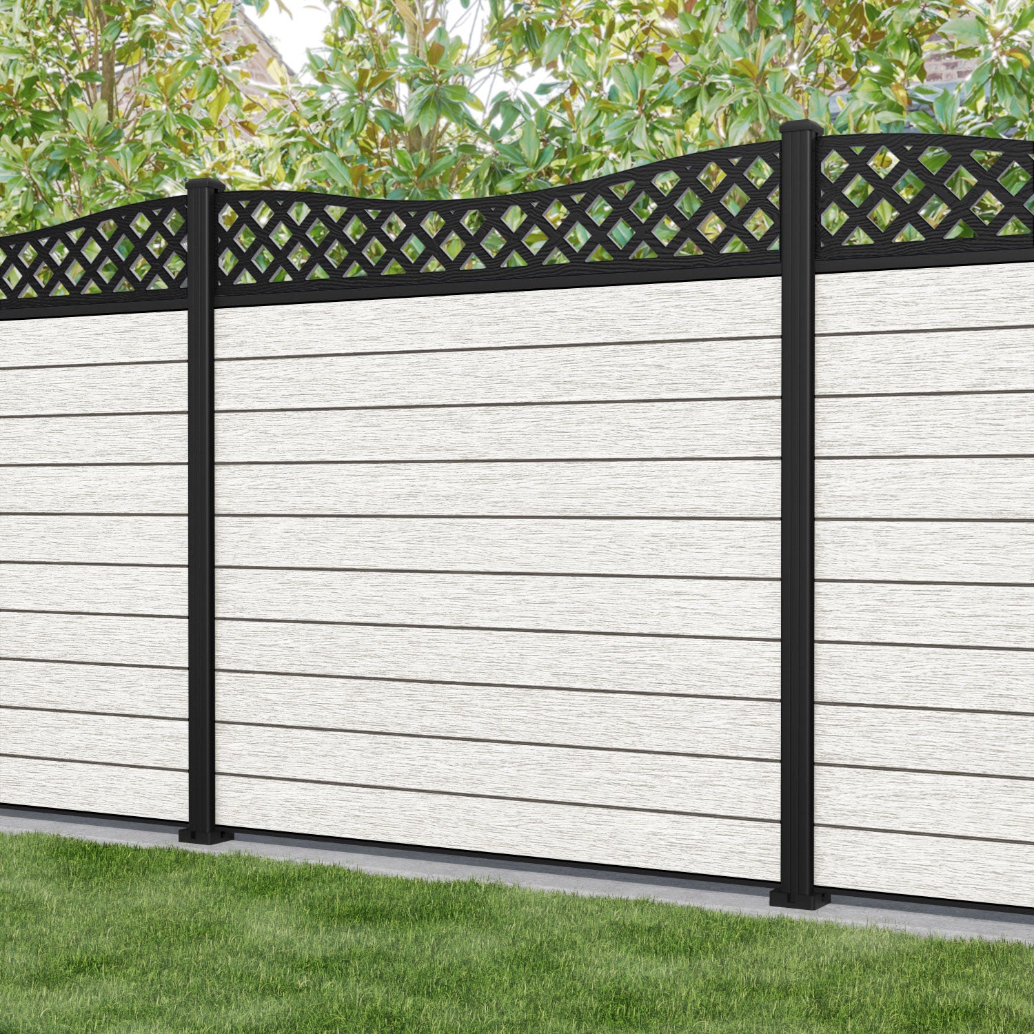 Fusion Low Wave Fence Panel - Light Stone - with our aluminium posts