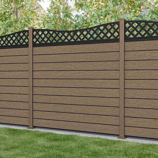 Fusion Low Wave Fence Panel - Teak - with our composite posts