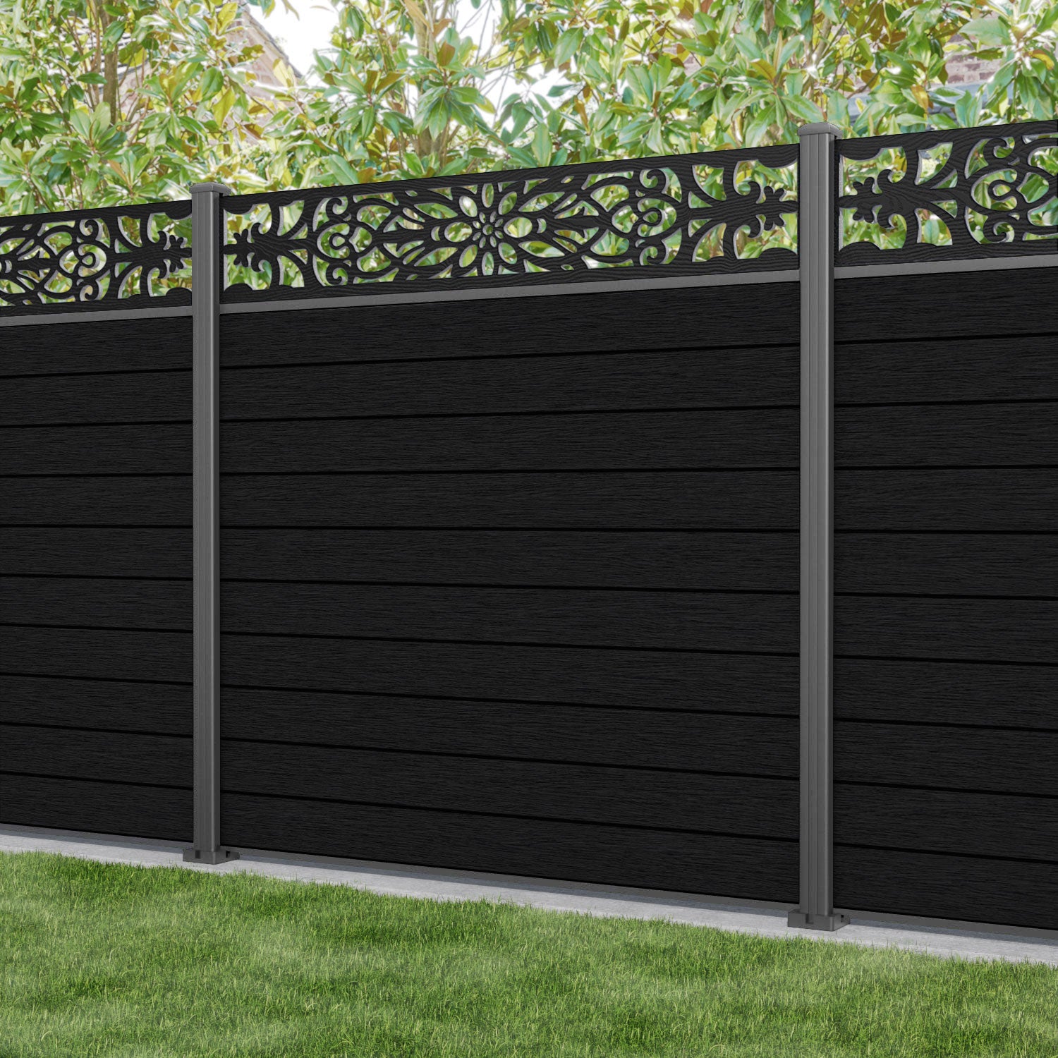 Fusion Windsor Fence Panel - Black - with our aluminium posts