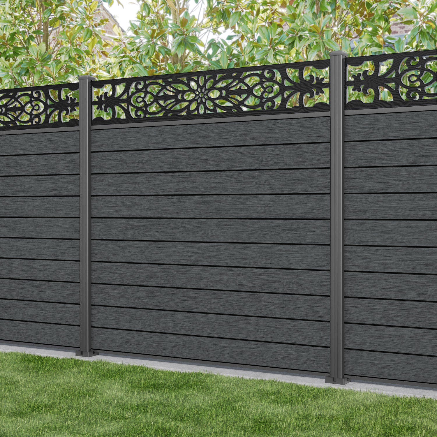 Fusion Windsor Fence Panel - Dark Grey - with our aluminium posts