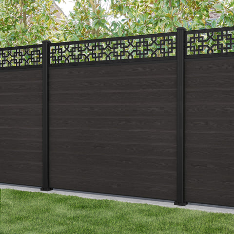 Classic Zaria Fence Panel - Dark Oak - with our aluminium posts