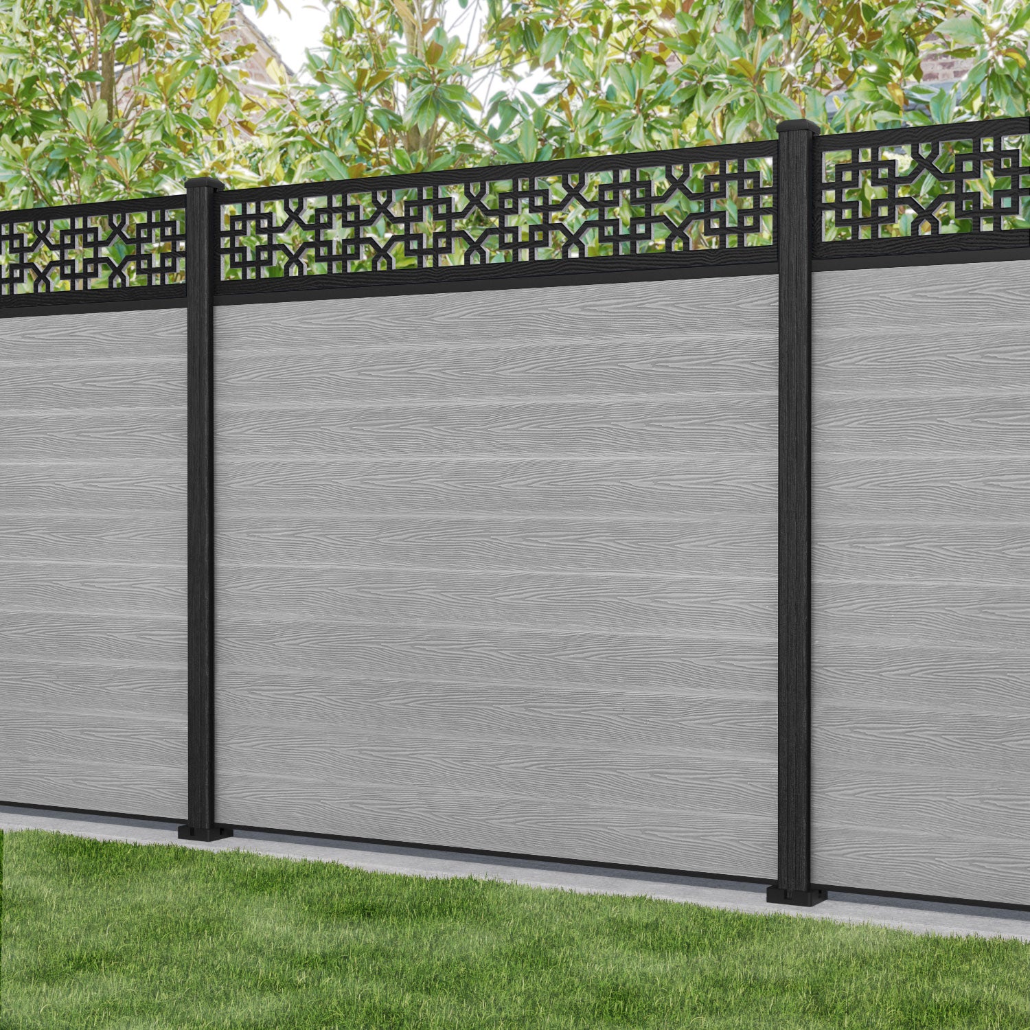 Classic Zaria Fence Panel - Light Grey - with our composite posts