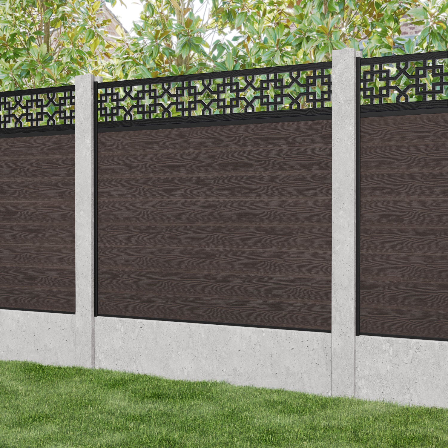 Classic Zaria Fence Panel - Mid Brown - for existing concrete posts