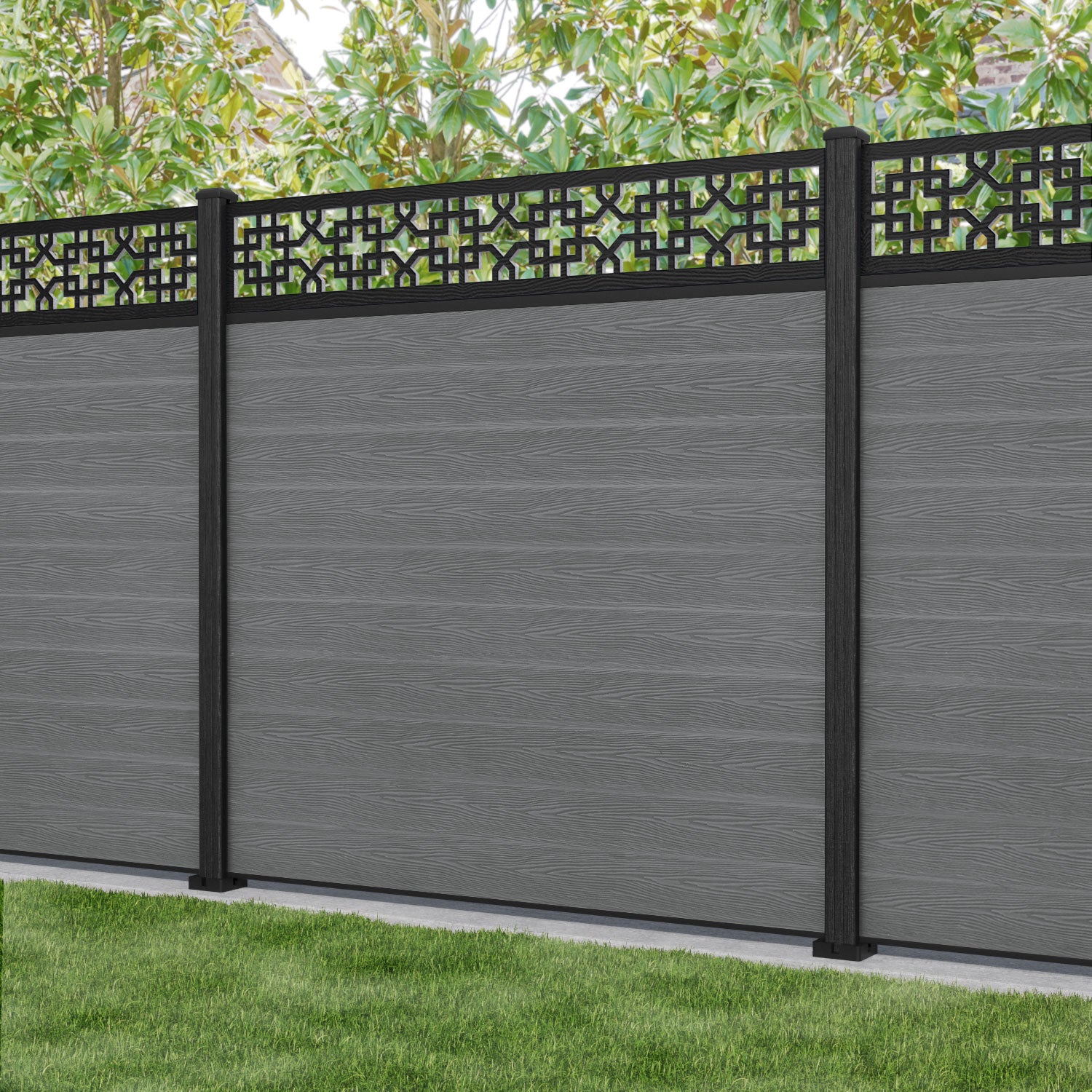 Classic Zaria Fence Panel - Mid Grey - with our composite posts