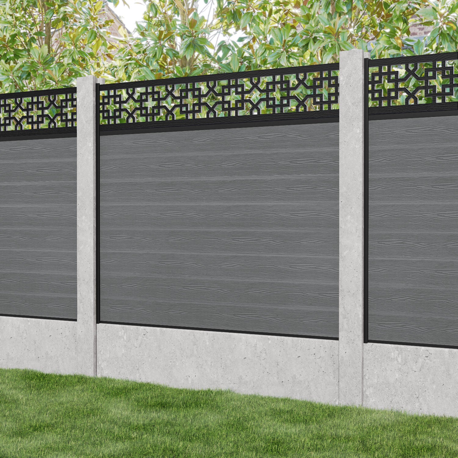Classic Zaria Fence Panel - Mid Grey - for existing concrete posts