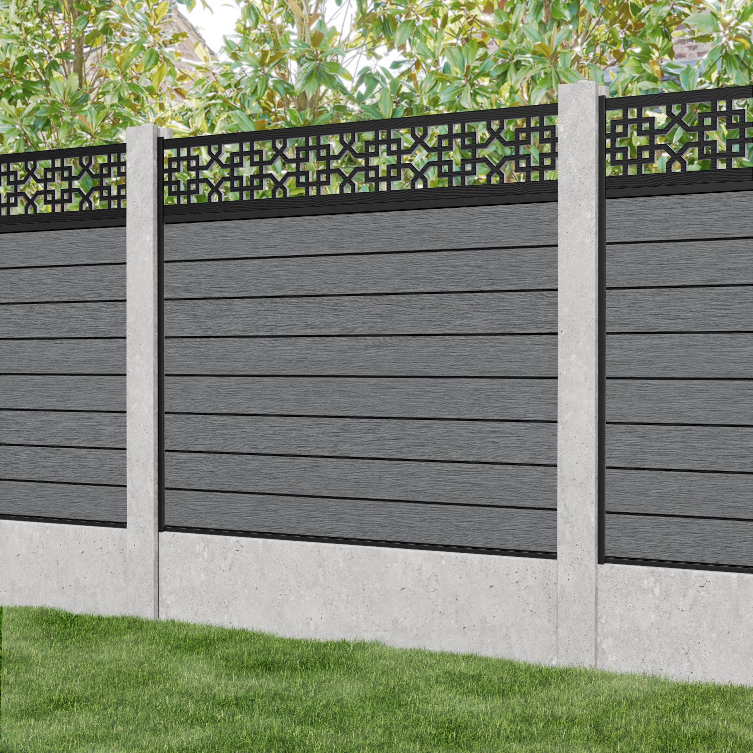 Fusion Zaria Fence Panel - Mid Grey - for existing concrete posts