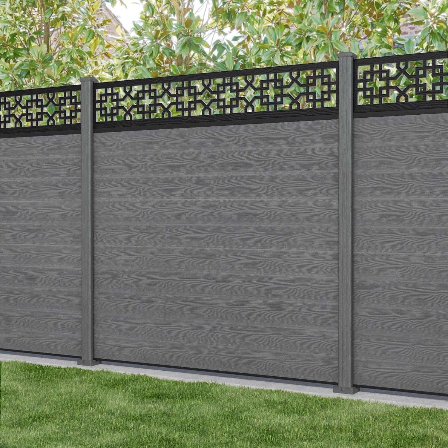 Classic Zaria Fence Panel - Mid Grey - with our composite posts