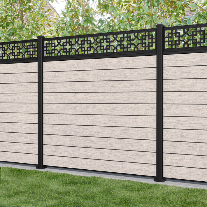 Fusion Zaria Fence Panel - Mid Stone - with our aluminium posts