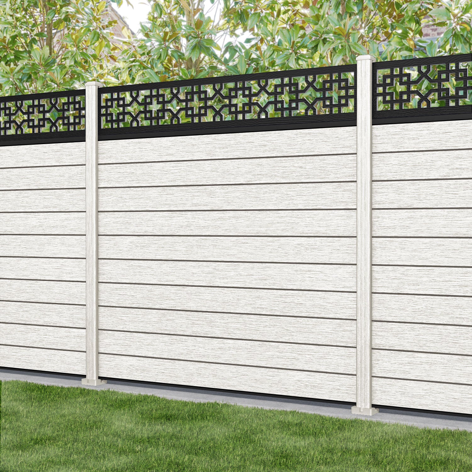Fusion Zaria Fence Panel - Light Stone - with our composite posts
