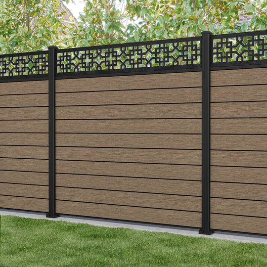Fusion Zaria Fence Panel - Teak - with our aluminium posts