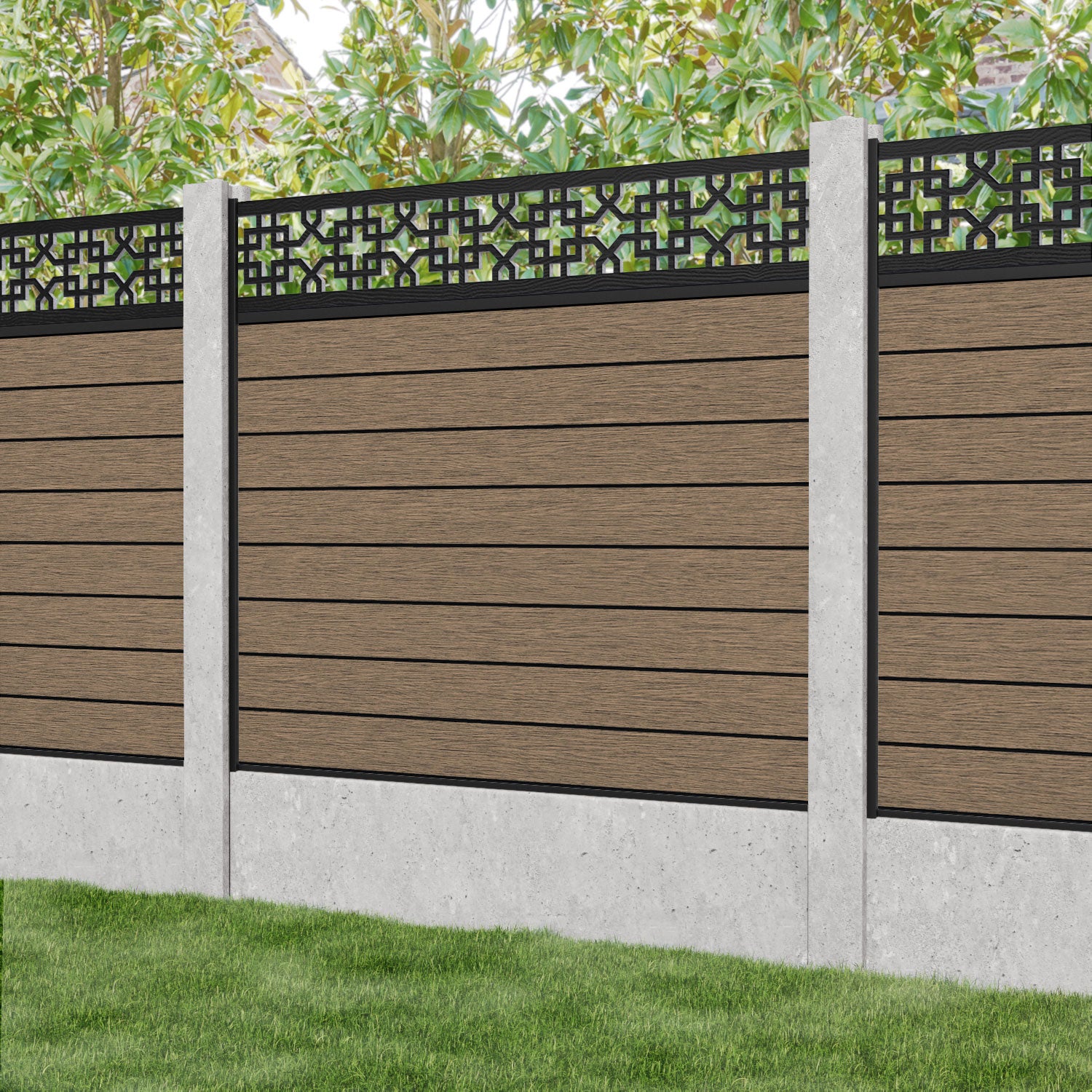 Fusion Zaria Fence Panel - Teak - for existing concrete posts