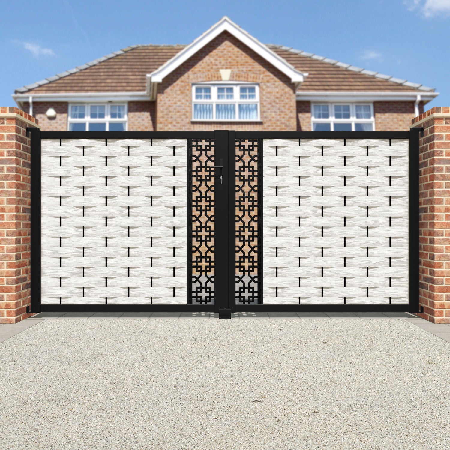 Ripple Zaria Straight Top Driveway Gate - Light Stone - Middle Screen