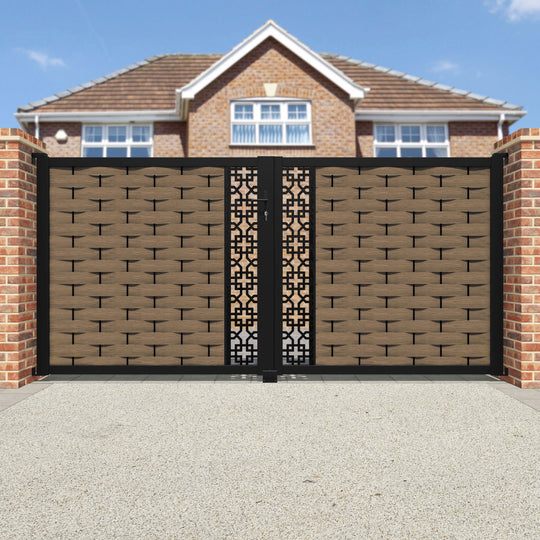Ripple Zaria Straight Top Driveway Gate - Teak - Middle Screen