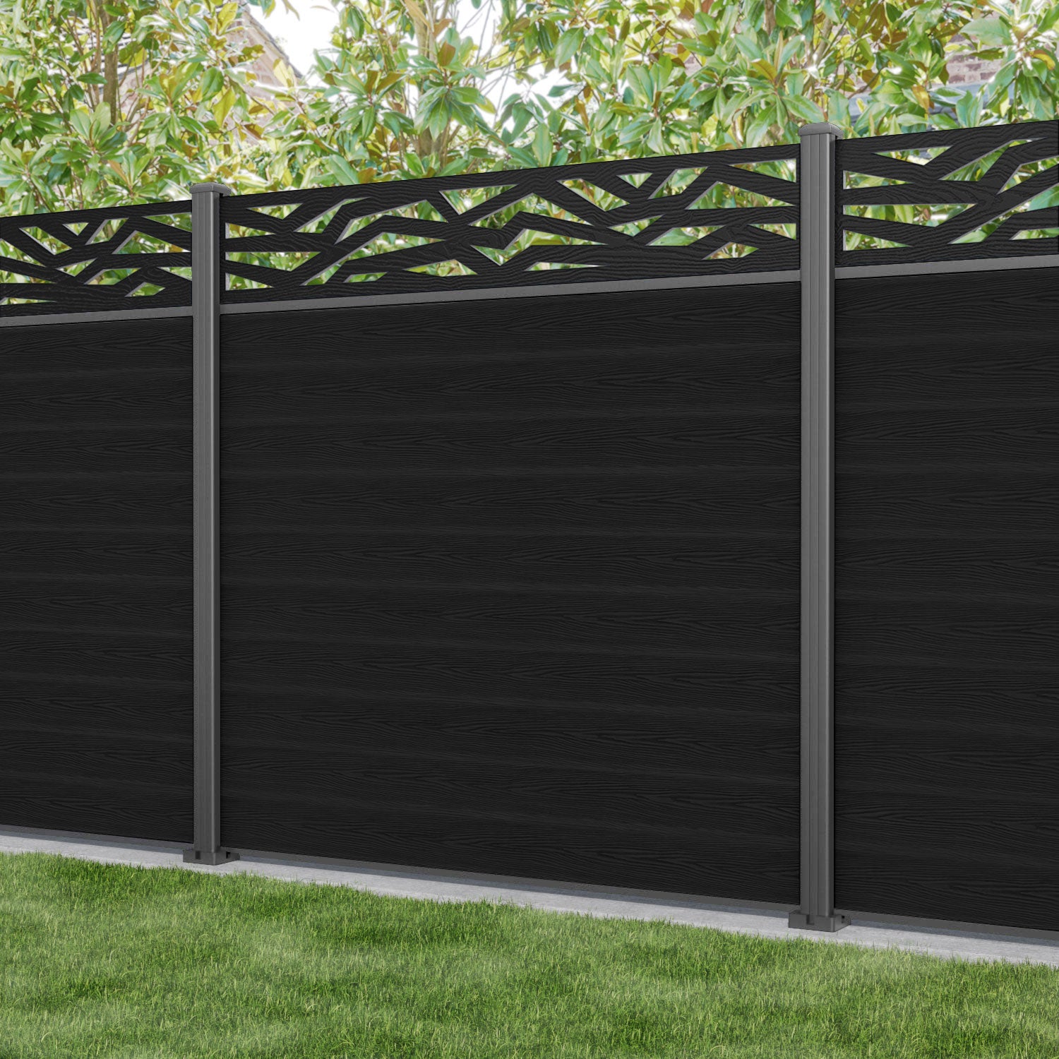 Classic Zenith Fence Panel - Black - with our aluminium posts