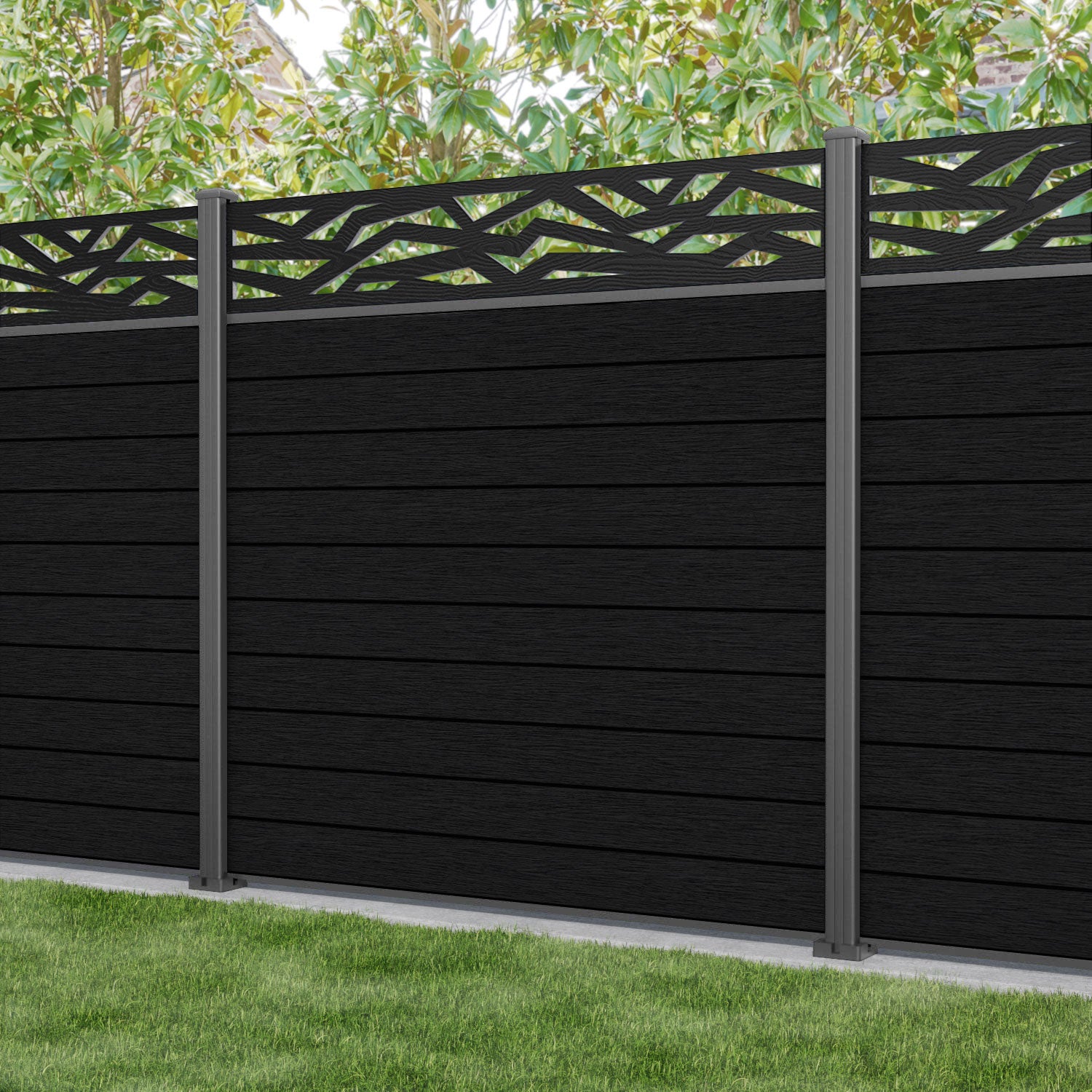 Fusion Zenith Fence Panel - Black - with our aluminium posts