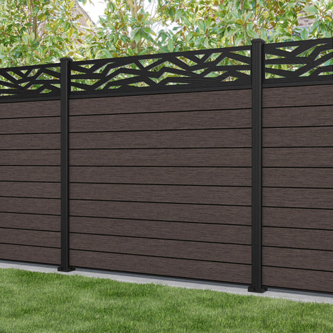 Fusion Zenith Fence Panel - Mid Brown - with our aluminium posts