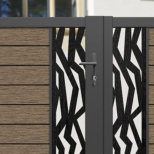 Fusion Zenith Straight Top Driveway Gate - Teak - Middle & End Screen