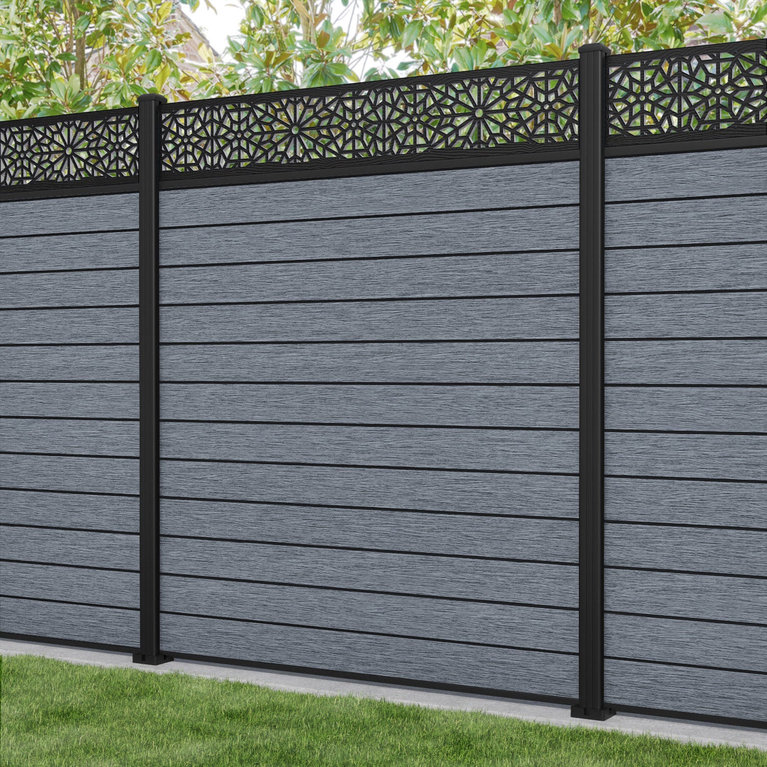 Fusion Alnara Fence Panel - Anthracite - with our aluminium posts