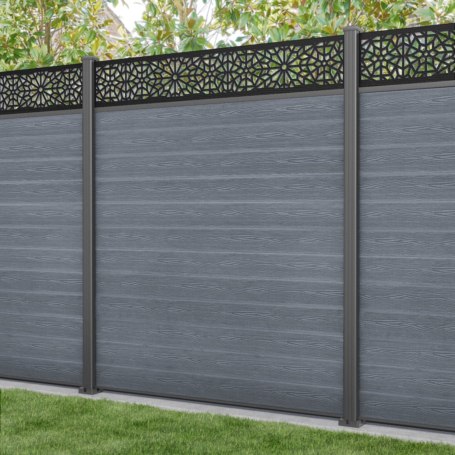 Classic Alnara Fence Panel - Anthracite - with our aluminium posts
