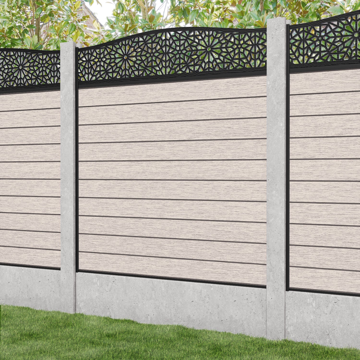 Fusion Alnara Curved Top Fence Panel - Mid Stone - for existing concrete posts
