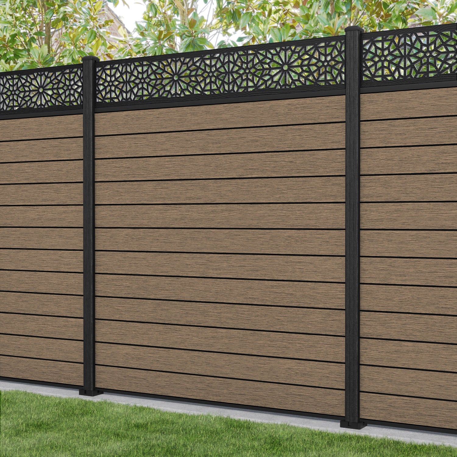 Fusion Alnara Fence Panel - Teak - with our composite posts