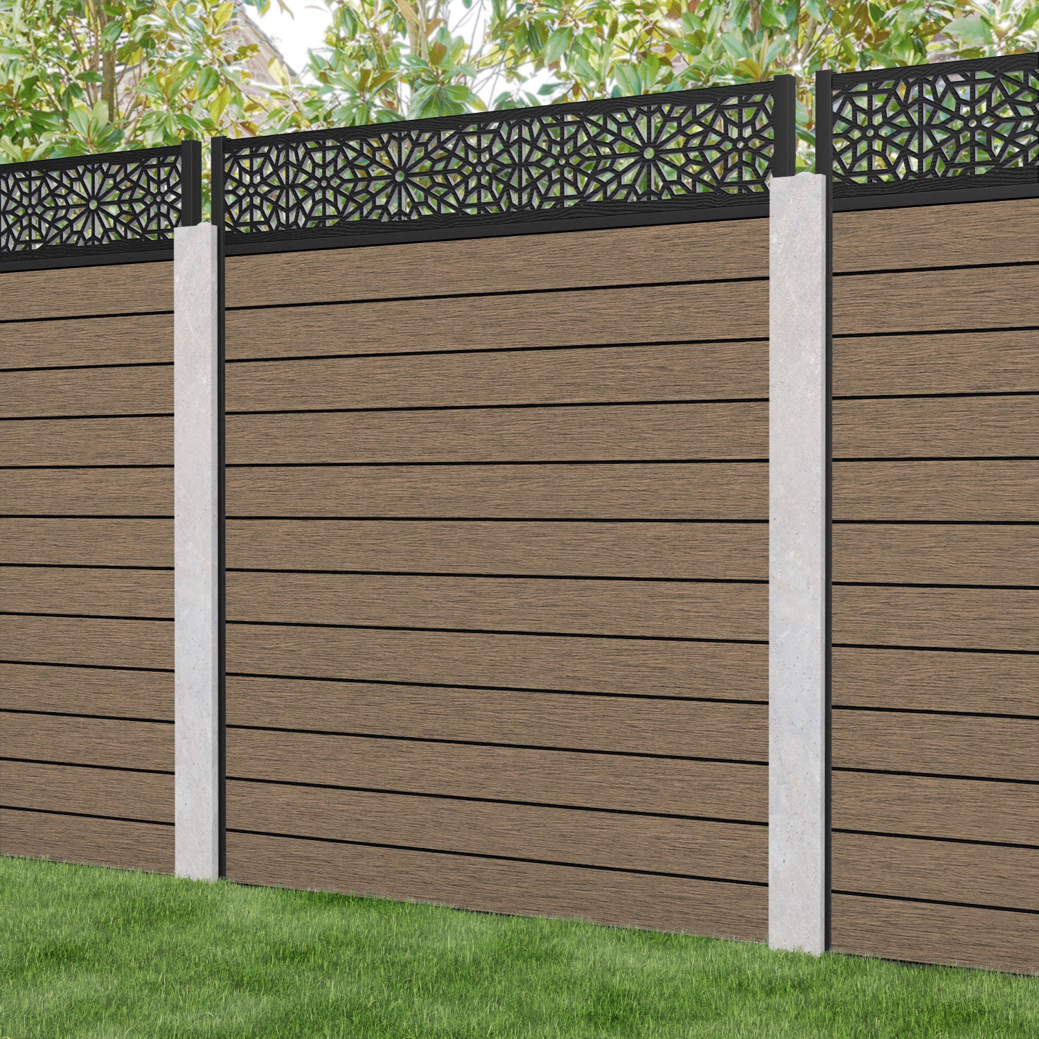 Fusion Alnara Fence Panel - Teak - for existing concrete posts