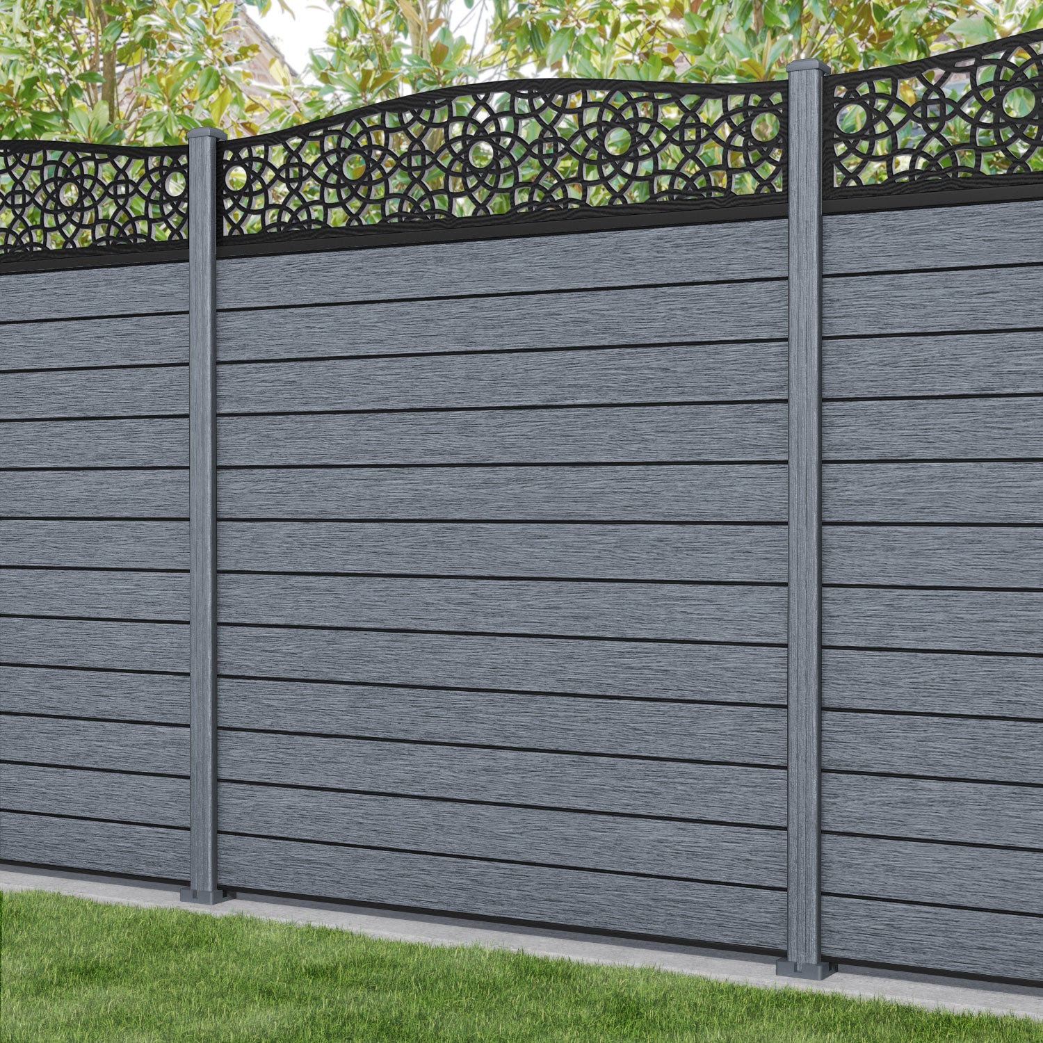 Fusion Ambar Curved Top Fence Panel - Anthracite - with our composite posts