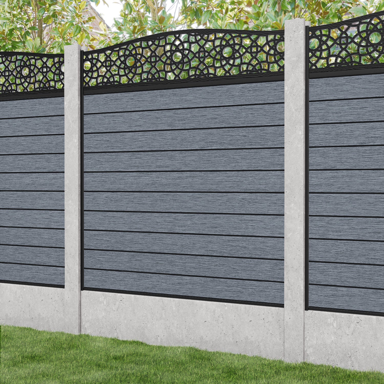 Fusion Ambar Curved Top Fence Panel - Anthracite - for existing concrete posts