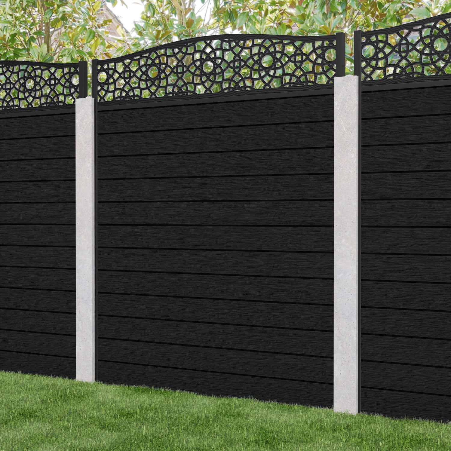 Fusion Ambar Curved Top Fence Panel - Black - for existing concrete posts