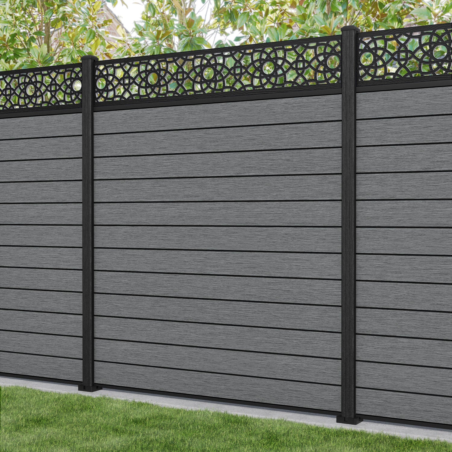 Fusion Ambar Fence Panel - Mid Grey - with our composite posts