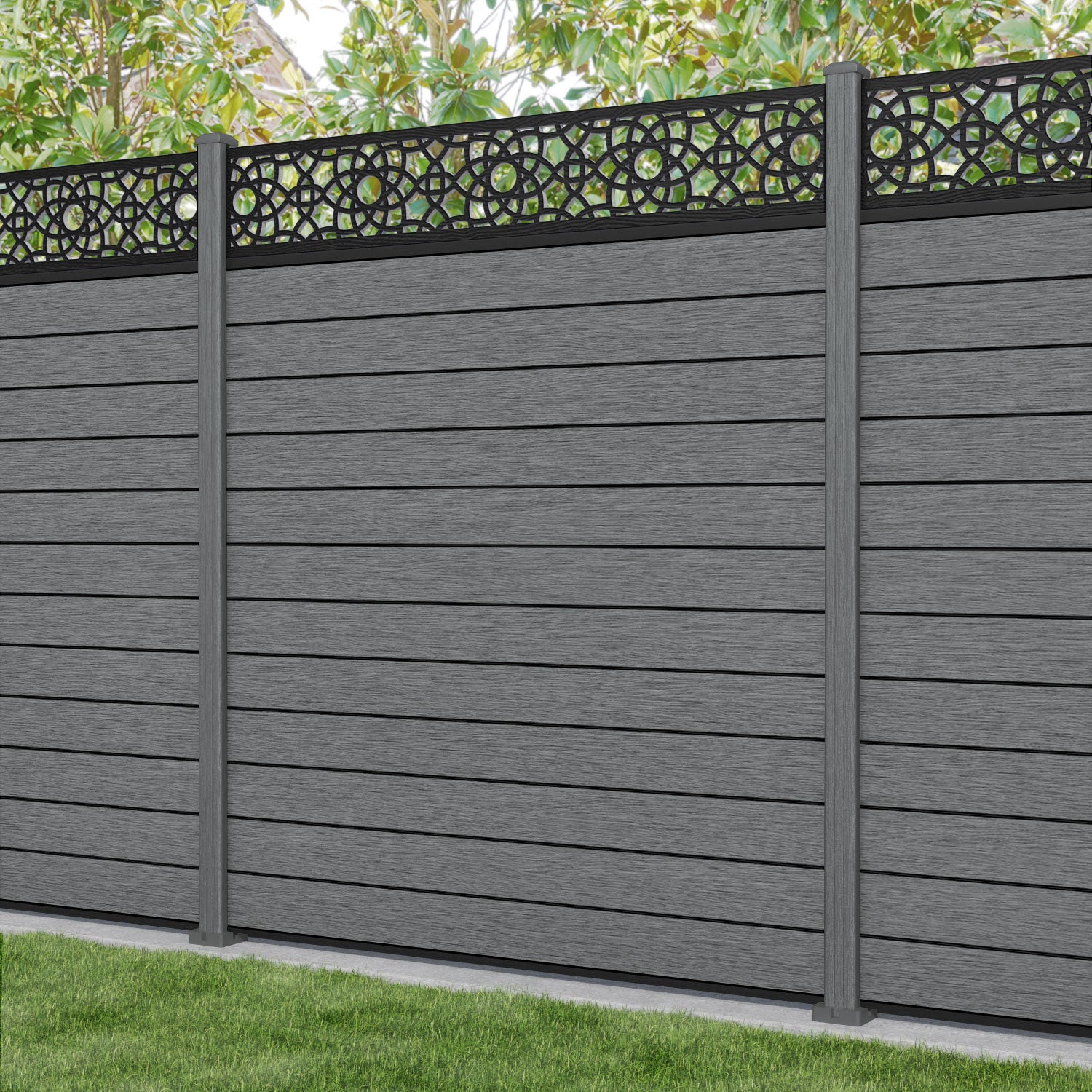 Fusion Ambar Fence Panel - Mid Grey - with our composite posts