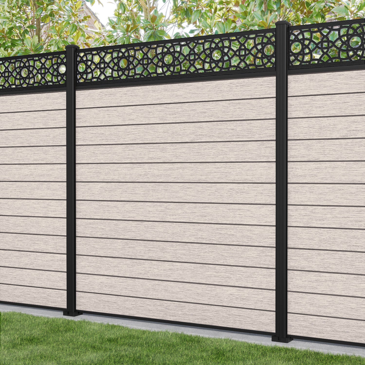 Fusion Ambar Fence Panel - Mid Stone - with our aluminium posts