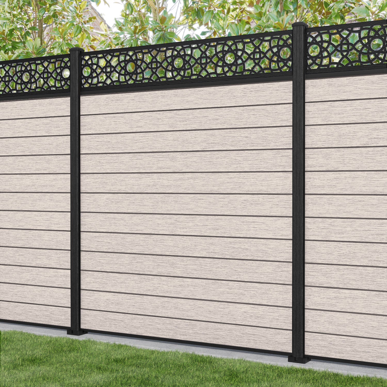 Fusion Ambar Fence Panel - Mid Stone - with our composite posts