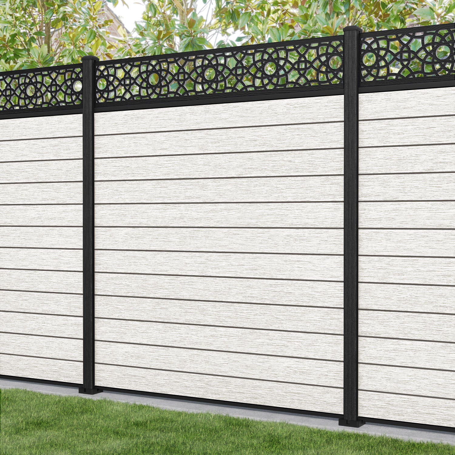Fusion Ambar Fence Panel - Light Stone - with our composite posts