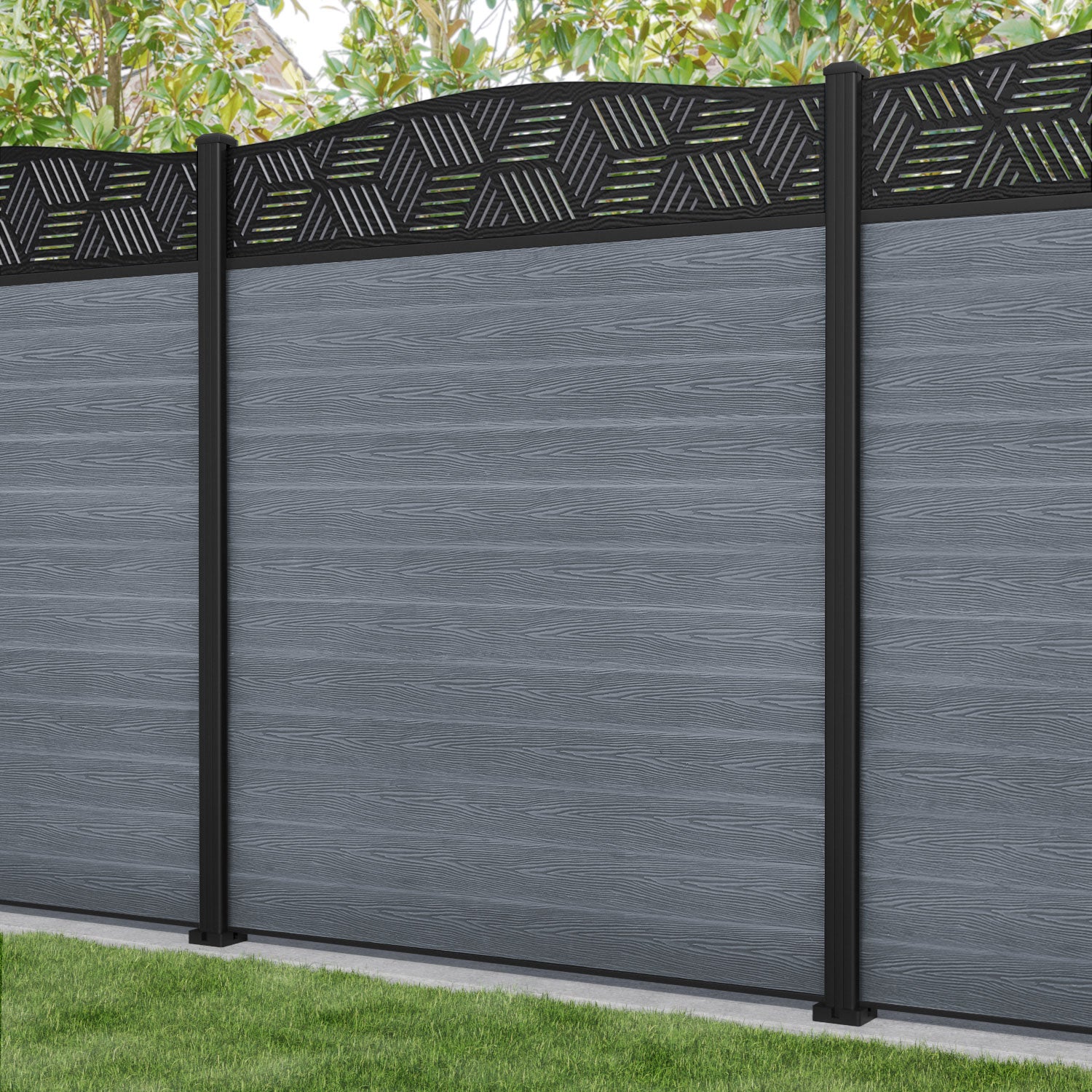 Classic Cubed Curved Top Fence Panel - Anthracite - with our aluminium posts