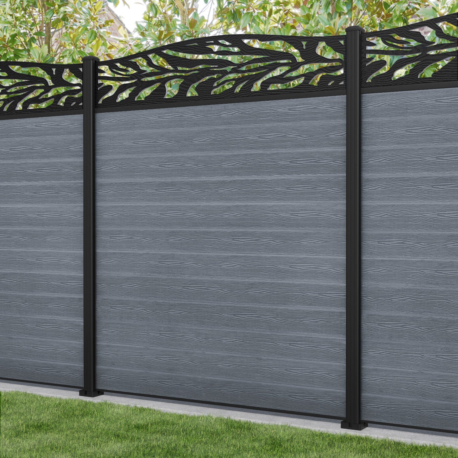 Classic Malawi Curved Top Fence Panel - Anthracite - with our aluminium posts